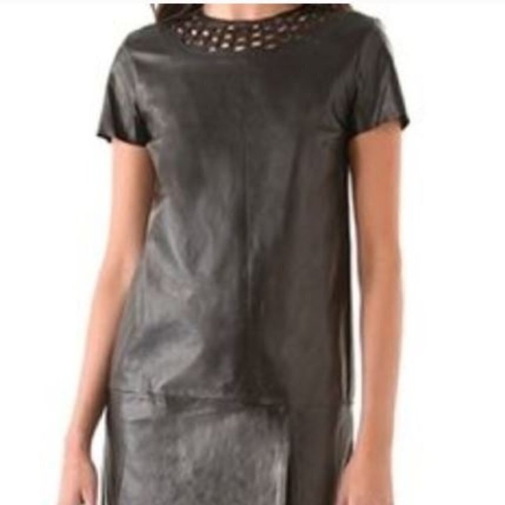 DVF DIANE VON FURSTENBERG "YVANNA" 100% Leather Shift Dress, sz S (A-3)